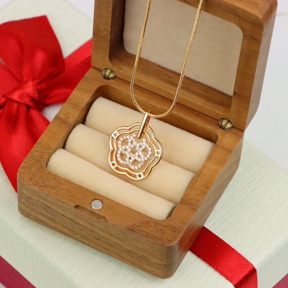 "Rose Gold Floral Geometric Pendant with Sparkling Stone Accents, XPPT1202 - Picture 12 of 13